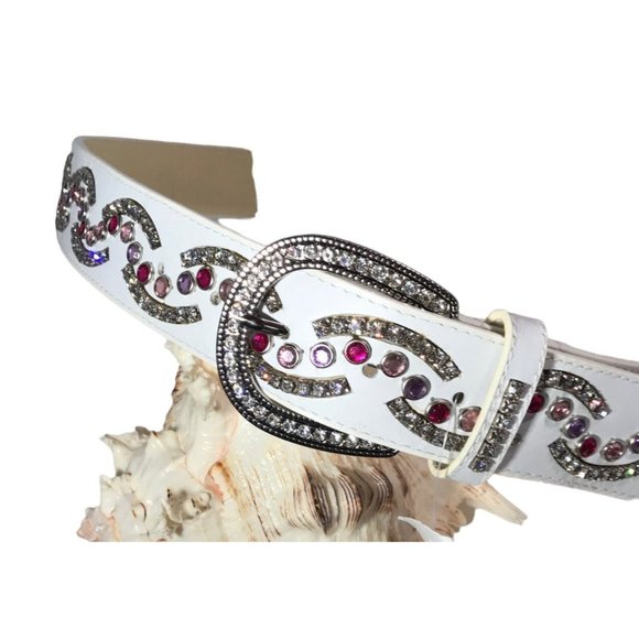 Christine Alexander Medium White Leather SWAROVSKI Bling BELT Western PINK FUSCH main image 10